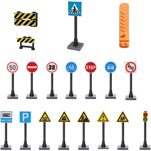 lbgwp60-Jeu De Panneaux De Signalisation De Routière Blocs De Construction En Plastique Road Sign Set Jouets De Feux De Circulation Pour Enfants À Partir De 2 Ans L'Éducation Préscolaire - 18 Pcs