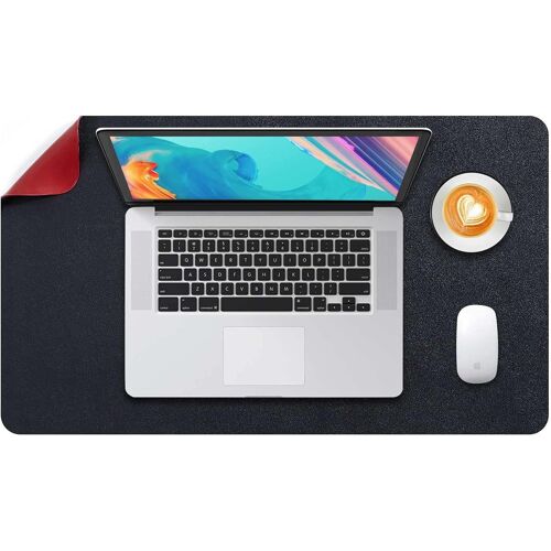 JGD-Tapis de Souris Grand, sous Main Bureau L, Mouse Pad Mat Prolongé, Tapis de Portable, Tableau d'Écriture, Buvard de Bureau, Double Face Usage en Cuir PU Étanche 60 x 35cm(Noir/Rouge)
