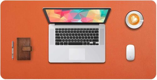 JGD-Tapis de Souris Grand Prolongé Mouse Pad Mat XL sous Main Bureau en Cuir Tapis de Portable Pad Écriture pour Bureau/Domicile, PU Étanche + Suède Antidérapant 80 x 40 cm (Mandarine)