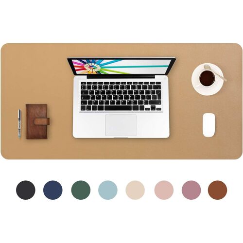 JGD-Tapis de Souris Grand Prolongé Mouse Pad Mat XL sous Main Bureau en Cuir Tapis de Portable Pad Écriture pour Bureau/Domicile, PU Étanche + Suède Antidérapant 80 x 40 cm (Kaki)