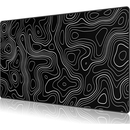 JGD-Tapis de Souris avec Bords Cousus, Tissu Micro tissé supérieur, Base antidérapante, Taille 35.4 X 15.7X 0.12inches - Noir Topographic Contour