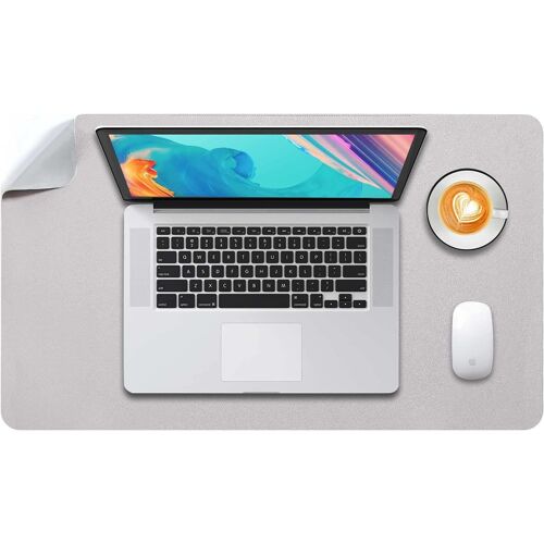 JGD-Tapis de Souris Grand, sous Main Bureau L, Mouse Pad Mat Prolongé, Tapis de Portable, Tableau d'Écriture, Buvard de Bureau, Double Face Usage en Cuir PU Étanche 60 x 35cm(Gris Clair/Argent)