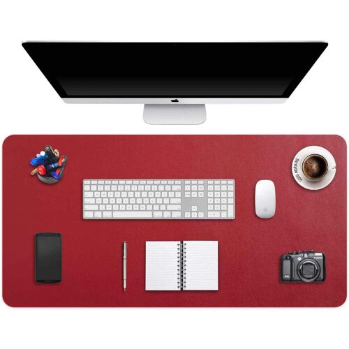 JGD-Tapis de Souris Grand Prolongé Mouse Pad Mat XXL sous Main Bureau en Cuir Tapis de Portable Pad Écriture pour Bureau/Domicile, PU Étanche + Suède Antidérapant 90 x 43 cm (Bordeaux Rouge)