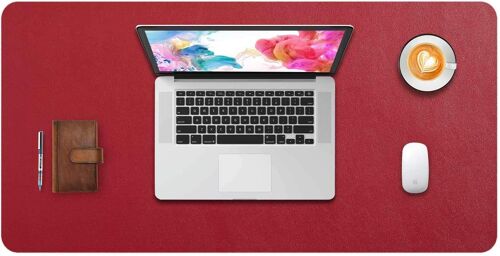 Tapis de Souris Grand Prolongé Mouse Pad Mat XL sous Main Bureau en Cuir Tapis de Portable Pad Écriture pour Bureau/Domicile, PU Étanche + Suède Antidérapant 80 x 40 cm (Bordeaux Rouge)