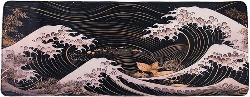 Tapis DE Souris XXL - Spécial Japon - Inspiration Vague de Kanagawa - 800 X 300 X 3 mm - Déco Japonaise - Antidérapant et Résistant à l'eau - Déco Bureau - Idée Cadeau Japon Asie