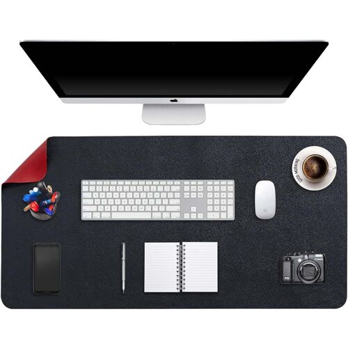 JGD-Tapis de Souris Grand, sous Main Bureau XXL, Mouse Pad Mat Prolongé, Tapis de Portable, Tableau d'Écriture, Buvard de Bureau, Double Face Usage en Cuir PU Étanche 90 x 43cm(Noir/Rouge)