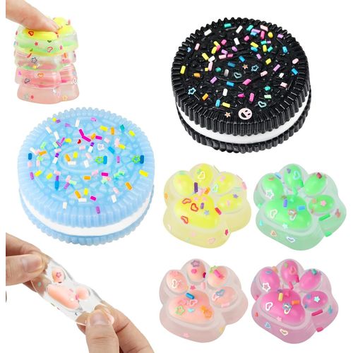 DDA-Lot de 4 Jouets Anti-Stress à Presser, 2 Pièces Biscuit Stress Relief Toy et 4 x Jouets Squishy Mini Patte de Chat, Ultra-Doux, Jouets Anti-Stress pour Noël, Halloween, Cadeaux D'Anniversair