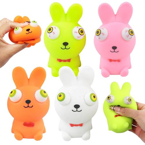 DDA-4 Pièces Jouets à Presser, Lapin Paques Anti Stress Balle, Jouets À Presser Les Yeux Qui Sautent, Animal Jouets Antistress pour la Détente, Jouets à Presser Contre Le Stress pour Enfant et Adulte