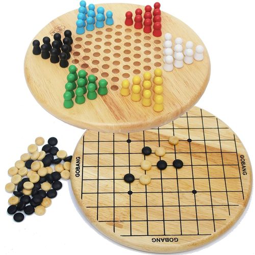 Chenquansarl-Towo Les Dames Chino S Bois Et Gobang (5 Par Rangée) - Jeu De Société Familial 2 En 1 - Jeu De Stratégie Logique - Jeux De Société Adulte En Bois Et Pour Enfants De 6 Ans