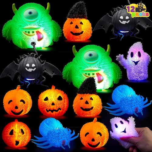 DDA-12 PCS Halloween Jouets Anti-Stress pour Enfants Squeeze Squishy avec LED Glow in The Dark Effect Monster, Ghost and Pumpkins Toys Party Favor and Supplies