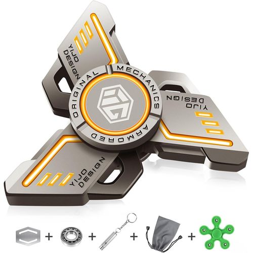 DDA-Fidget Spinner en Métal, Hand Spinner Métal, Lumineux Fidget Spinner Metal, Stress Tdah Soulagement Figets Jouet, LED Fidget Toys Fidget Finger, Jouets Anti-Anxiété pour Enfants Adultes - Orange