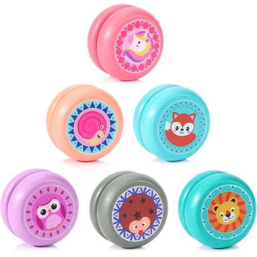 DDA-Yoyo Toy, Paquet de 6 Yoyos en Bois Yoyo Jouets Professionnel Yo-yo en Bois Enfants Dessin Animé Animal Yo-yo pour Pochette Cadeau pour Enfants Fêtes et de Célébrations