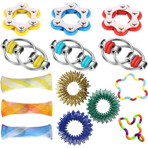 DDA-14 Pièces Fidget Set,Décompression Jouets Sensoriels,Fidget Toy Set avec Ensemble de Jouets pour Chaîne de Vélo,Hand Spinner,Tangle Jouets tück Fidget Toys,Anti Stress Spielzeug Erwachsene