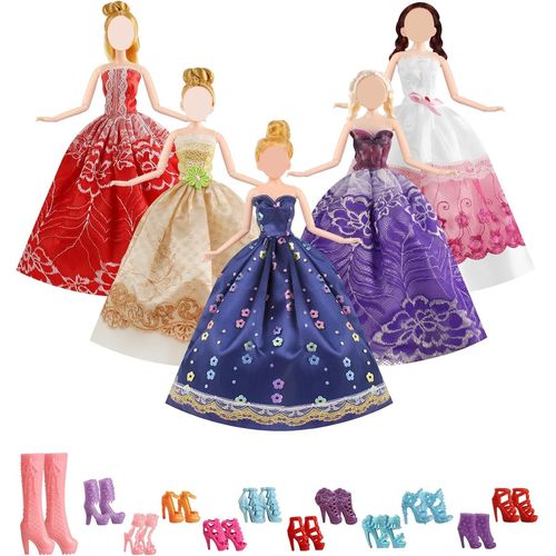 DDA-Robes de Princesse de Mariage de Mode avec 12 Paires de Chaussures de poupée 17 Pièces