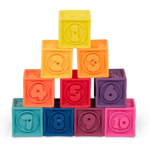 JGD-- One Two Squeeze - Blocs pour bébés - Jouet d'empilage et de construction pour bébés - 10 blocs souples et éducatifs - Chiffres, formes, couleurs, animaux - 6 mois et +