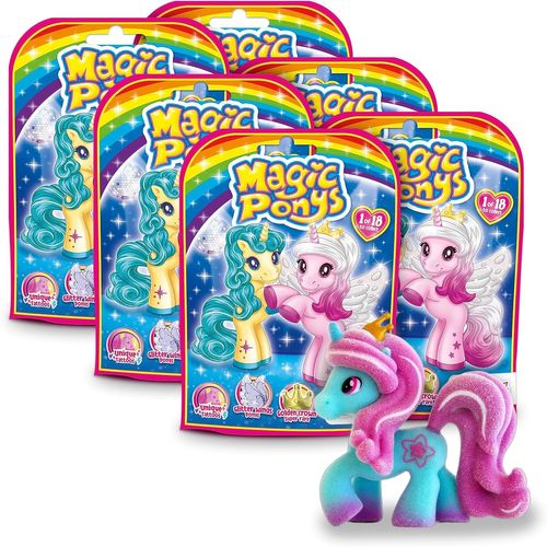 SANSH-Magic PONYS - 6X Figurines de Poney avec Tatouages Magiques & Accessoires, 18x Poneys Magiques à Collectionner, Figurines pour Enfants de Petit poneys