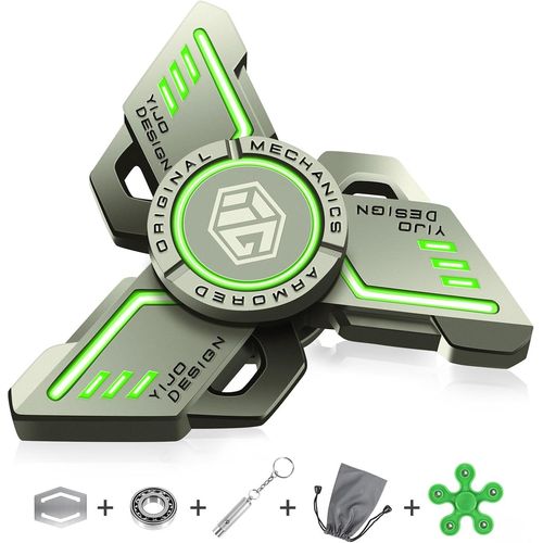 KAL-Fidget Spinner En Métal, Hand Spinner Métal, Lumineux Fidget Spinner Metal, Stress Tdah Soulagement Figets Jouet, Led Fidget Toys Fidget Finger, Jouets Anti-Anxiété Pour Enfants Adultes - Vert