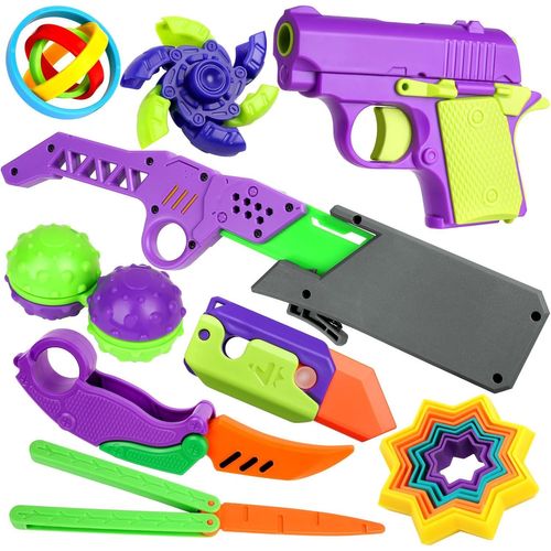OAYEW-9 Pièces Jouets Fidget Knife Toy, Jouets Anti-Stress,Jouet Anti-Stress pour Adultes et Enfants, Jouets Pistolet imprimé en 3D, Impression 3D Carotte Jouet Couteaux