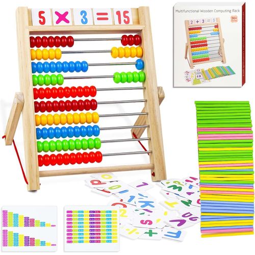 KALANKA-Boulier Règle Calcul Montessori Abacus Mathématique, Cadre de comptage avec 100 Perles/bâtons de comptage/Anglaise Cartes Alphabet numérotées Jouet éducatif pour Les à partir de 3 Ans