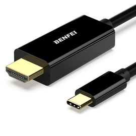 Câble USB C vers HDMI 4K, Câble Type C HDMI (Thunderbolt 3) Cordon plaqué or (compact uniquement avec les périphériques USB C prenant en charge le mode Alt DisplayPort)-1.8 M