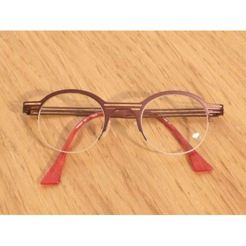 Monture/ Lunette De Vue Ronde Nylor En Métal Rouge Bordeaux- Traction