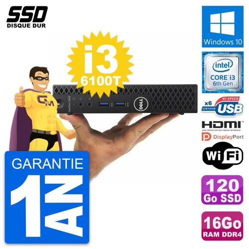 Mini PC Dell 3050 Micro Intel i3-6100T RAM 16Go SSD 120Go HDMI Windows 10 Wifi