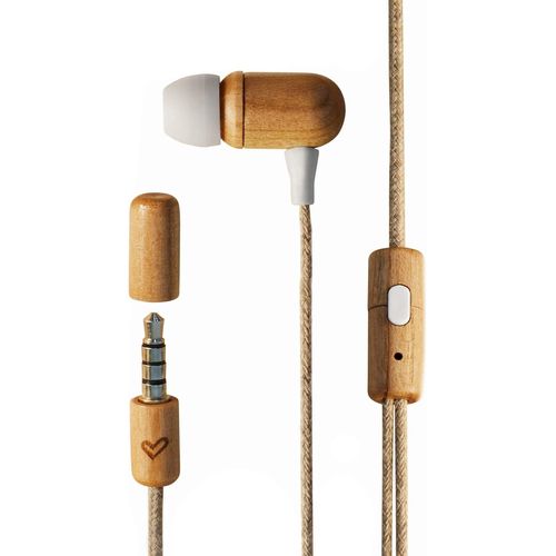Earphones Eco (Mini Jack, in-Ear, Sustainable Wood, Hemp Cable, Mic, Control Talk) Bois de Cerisier