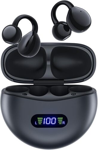 Écouteurs à Oreilles Ouvertes Bluetooth 5.4 sans Fil, 40H Autonomie IPX7 Étui Écran LED, Confort Léger Adapté Lunettes, pour Sport/Running/Bureau - Casque Open Ear