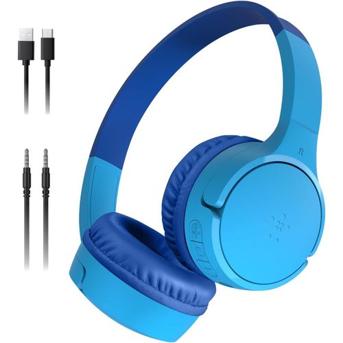 lbgwp60-Soundform Mini Casque Audio Sans Fil Pour Enfants Avec Micro Intégré (Circum-Aural, Autonomie De 30 H, Pour Apprentis , Voyages, Autocollants Amusants, Pour Iphone, Ipad, Galaxy) - Bleu