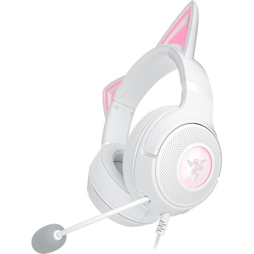 SUBZONAL-Razer Kraken Kitty V2 - Casque Filaire RGB avec Kitty Ears pour Le Jeu et Le Streaming (325 g, Triforce 40 mm Drivers, HyperClear Cardioid Mic, Surround Sound) Blanc