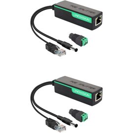 Splitter POE avec Sortie DC12V 2 A, Separateur Power Over Ethernet 10/100 Mbps, IEEE802.3af/at POE vers Alimentation DC pour cameras de securite, Haut-parleurs, AP sans Fil (Lot de 2)