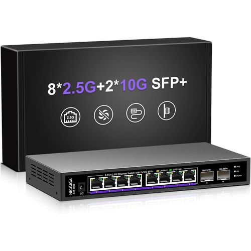 10 Ports 2.5Gb Commutateur Ethernet Non Géré Avec 8 Ports 2.5G Base-T + 2 Ports 10G Sfp+. Commutateur Réseau 8 Ports 2.5Gbps Pour Nas/Pc 2.5Gbps, Wifi6 Routeur, Sans Fil Ap.