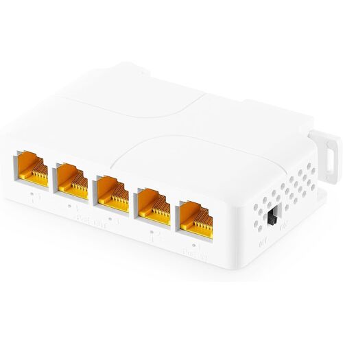 Commutateur Gigabit PoE, 1 extension PoE d'entree 4 sorties, IEEE802.3af/at/bt Poe alimente 90 W, Ethernet 10/100/1000 Mbps, rail DIN et montage mural Plug and Play