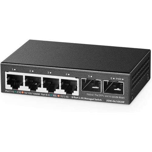 lbgwp60-Commutateur De Gestion De Réseau 4 Ports 2.5G Avec Slot Sfp+ 2X10G, Ultra-Compact, Support Trunk / Lacp / Vlan / Qos, Commutateur Réseau Multigigabit De Bureau / Mural En Métal