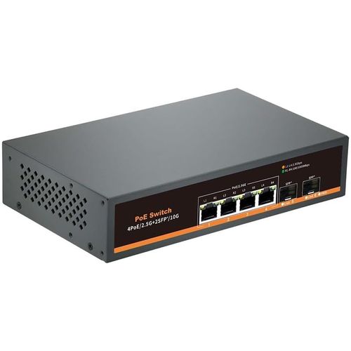 lbgwp60-Commutateur Poe Non Administré 2.5G Avec 4 Ports Base-T 2.5G Et 2 Ports Uplink Sfp 10G, Compatible 100/1000/2500Mbps, Design Sans Ventilateur, Plug & Play, Commutateur Power Over Ethernet 2.5