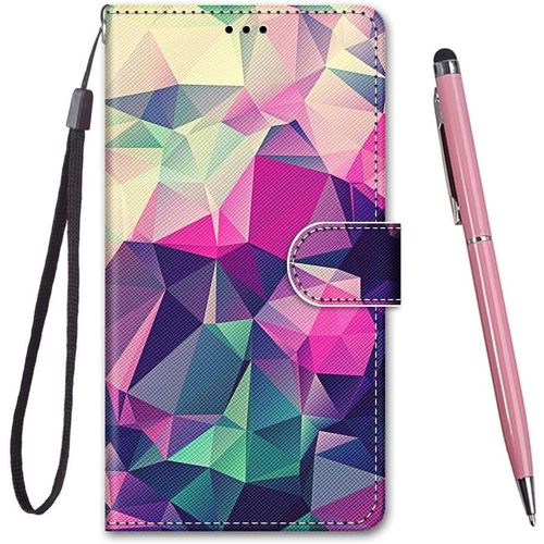 Kal-Coque Pour Huawei Honor 9x,Coque Cuir Pu Portefeuille À Aimant Colourful Design Coque Rabat Portefeuille [Créatif Peint] Étui Pour Huawei Honor 9x / 9x Pro (Carrés Colorés)