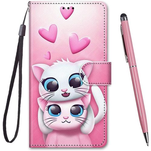KAL-Coque Pour Huawei P9 Lite,Coque Cuir Pu Portefeuille À Aimant Colourful Design Coque Rabat Portefeuille [Créatif Peint] Étui Pour Huawei P9 Lite (2 Beaux Chats)