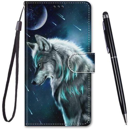 Kal-Coque Pour Huawei Honor 9x,Coque Cuir Pu Portefeuille À Aimant Colourful Design Coque Rabat Portefeuille [Créatif Peint] Étui Pour Huawei Honor 9x / 9x Pro (Loup Pensif)
