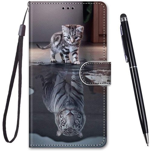 KAL-Coque Pour Huawei P9 Lite,Coque Cuir Pu Portefeuille À Aimant Colourful Design Coque Rabat Portefeuille [Créatif Peint] Étui Pour Huawei P9 Lite (Chat Tigre)