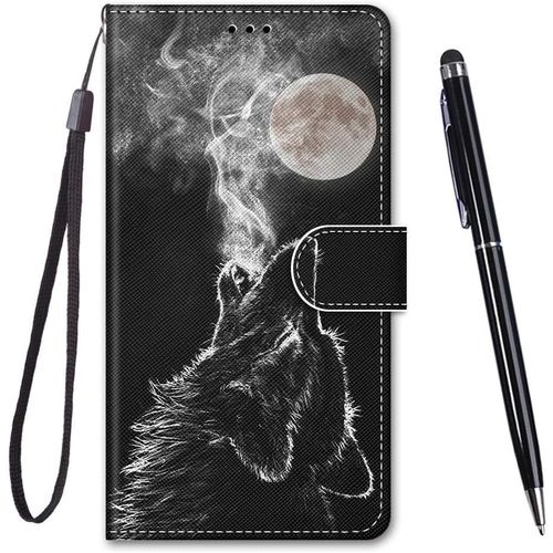 KAL-Coque Pour Huawei P9 Lite,Coque Cuir Pu Portefeuille À Aimant Colourful Design Coque Rabat Portefeuille [Créatif Peint] Étui Pour Huawei P9 Lite (Loup Hurlant)