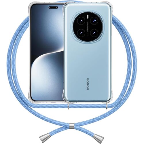 KAL-Coque Compatible Avec Honor Magic 7 Pro Cordon, Transparente Étui Lanyard Anti Jaune Tpu Housse Clear Case Shockproof Cover, Bleu