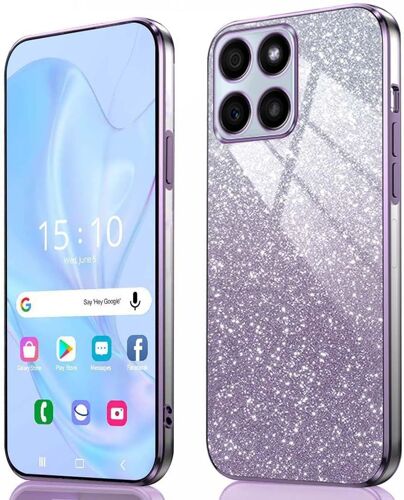 KAL-Coque Pour Honor 70 Lite/Honor X6 / Honor X8 5G - Housse Antichoc En Silicone Souple, Étui Avec Bords Électroplatinés Et Carte À Paillettes Intégrée, Cover Case, Violet Dégradé