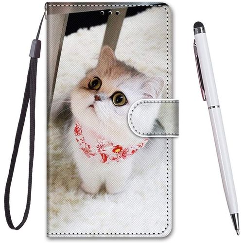 KAL-Coque Pour Huawei P9 Lite,Coque Cuir Pu Portefeuille À Aimant Colourful Design Coque Rabat Portefeuille [Créatif Peint] Étui Pour Huawei P9 Lite (Chaton Écharpe)