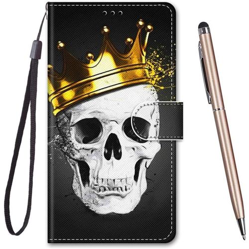 KAL-Coque Pour Huawei P10 Lite,Coque Cuir Pu Portefeuille À Aimant Colourful Design Coque Rabat Portefeuille [Créatif Peint] Étui Pour Huawei P10 Lite (Squelette)