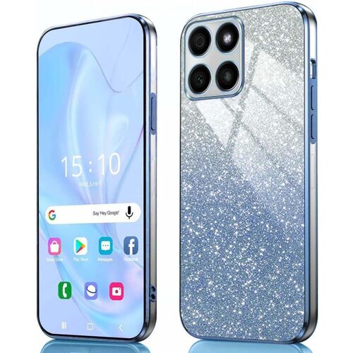 KAL-Coque Pour Honor 70 Lite/Honor X6 / Honor X8 5G - Housse Antichoc En Silicone Souple, Étui Avec Bords Électroplatinés Et Carte À Paillettes Intégrée, Cover Case, Bleu Dégradé