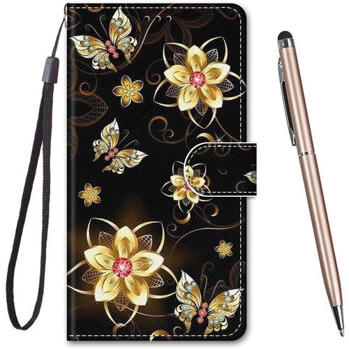 KAL-Coque Pour Huawei P9 Lite,Coque Cuir Pu Portefeuille À Aimant Colourful Design Coque Rabat Portefeuille [Créatif Peint] Étui Pour Huawei P9 Lite (Papillon Doré)