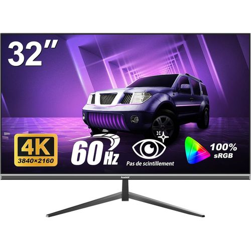 Loc-Écran Pc 32 Pouces 4K Uhd, Moniteur D¿Ordinateur Ultra-Clair (3840×2160P), 100% Srgb, Angle De Vision De 178°, Hdmi¿Display Port, Compatible Avec Montage Mural 100 * 100Mm - Noir