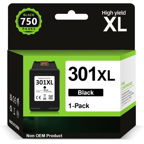 Cartouche 301 XL Noir, Encre 301 Noir Remplacement pour HP 301 Noir, Cartouche Imprimante 301 XL pour DeskJet 3050 1050 J410 2544 Envy 4500 4504 OfficeJet 2620 4630 4632 4634