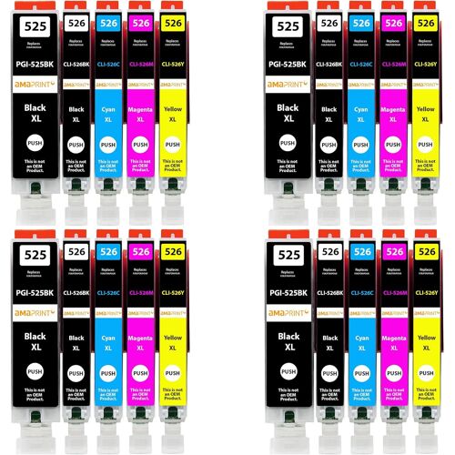 20 XL Cartouches compatibles avec Canon PGI-525 CLI-526 adaptées à Pixma IP4850 IP4950 IX6550 MG5140 MG5150 MG5240 MG5250 MG5300 MG5340 MG5350 MX715 MX885 MX895