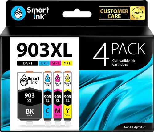 Ink Cartridge Compatible with HP 903 XL 903XL 4 Pack Black XL and Cyan Magenta Yellow with Advanced Chip System for Officejet 6950 All-in-One Officejet Pro 6960 6970 All-in-One